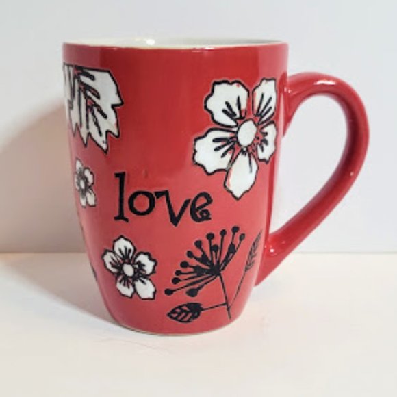 CHRISTIAN ART GIFTS RED "LOVE" COFFEE MUG FLORAL ACCENTS 2010 - Picture 1 of 5